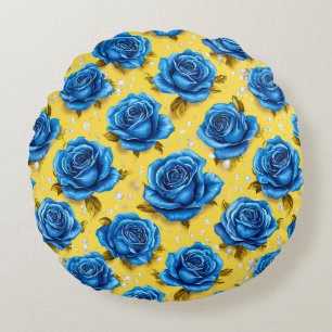 Cojín Redondo Rosas azules 3d