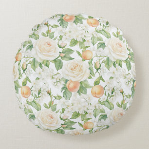 Cojín Redondo Rosas Blancas Románticas Floral Melocotones