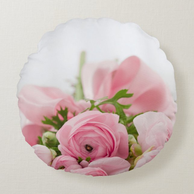 Cojín Redondo Rosas Bodas rosados (Anverso)