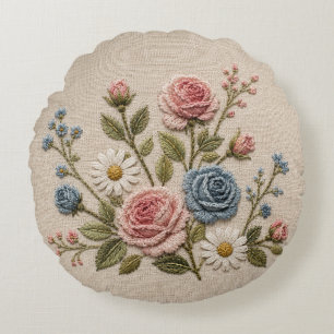 Cojín Redondo Rosas bordadas Blush & Blue