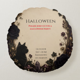 Cojín Redondo Rosas de fiesta de Halloween góticas, hiedra oscur