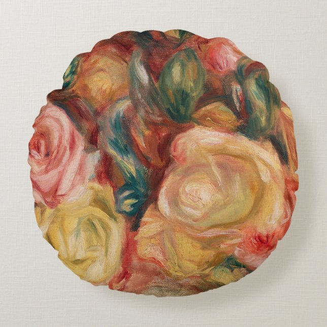 Cojín Redondo Rosas de la cosecha: Renovación floral rosa y amar (Anverso)