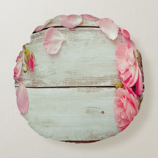 Cojín Redondo rosas de madera blancos del rosa de la pared del (Anverso)