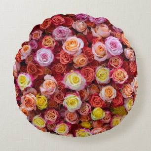 Cojín Redondo Rosas Florales de Colores Mezclados Vibrantes