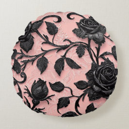 Cojín Redondo Rosas góticos negros en el vientre