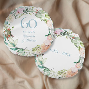Cojín Redondo Rosas Guirnalda de Bodas de Diamante 60 Aniversari