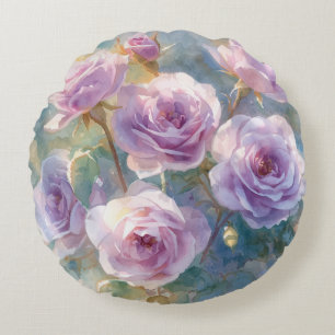 Cojín Redondo Rosas Lilas Claras Flores Impresionistas