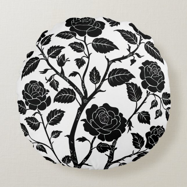 Cojín Redondo Rosas negros (Anverso)