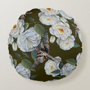 Cojín Redondo Rosas Pastel, boda floral sin costura.