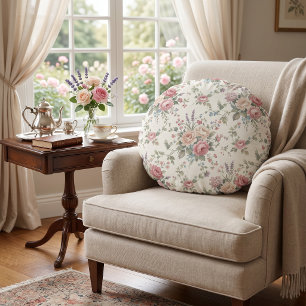 Cojín Redondo Rosas Pastel Elegantes Shabby Chic