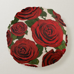 Cojín Redondo Rosas rojas. El fondo floral sin remedio.
