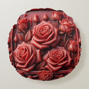 Cojín Redondo "Rosas rojas en diseño de cera"