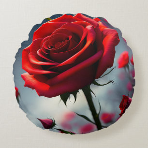 Cojín Redondo Rosas Rojas Y Cerdos, Cushiro Redondo