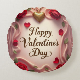 Cojín Redondo Rosas románticas y diseño de San Valentín del cora