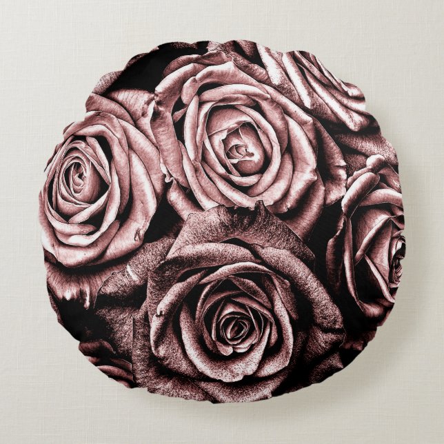 Cojín Redondo Rosas Rosadas Elegantes (Anverso)