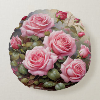 Cojín Redondo Rosas rosadas vintage