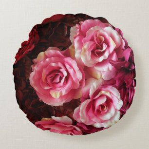 Cojín Redondo rosas rosas rojas: fondo de tela.