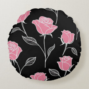 Cojín Redondo Rosas rosas rosas negras