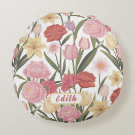 Cojín Redondo Rosas, tulipanes y lirios
