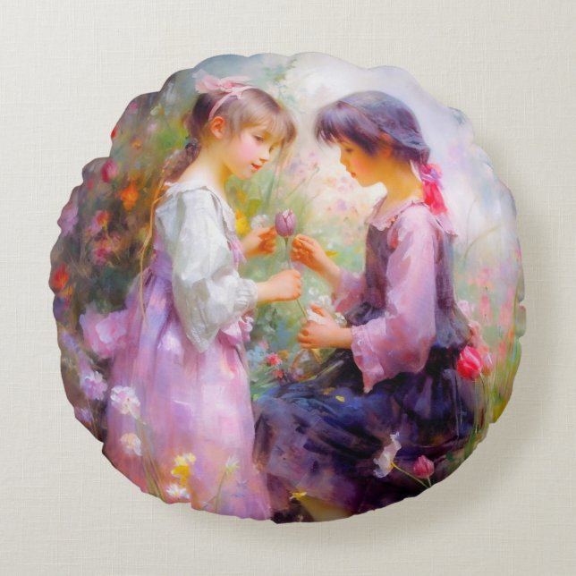 Cojín Redondo Rosas y amistad compartidas  (Anverso)