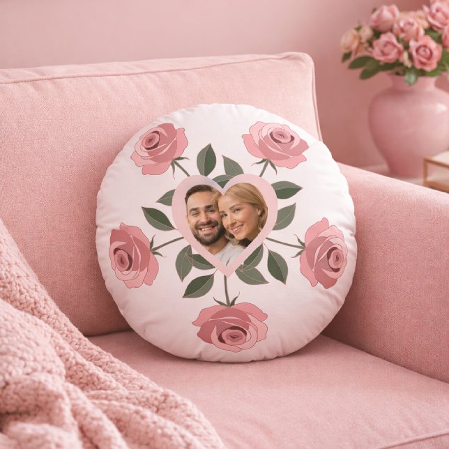 Cojín Redondo Rosas y Corazón - Foto de San Valentín (Subido por el creador)