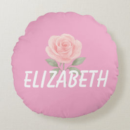Cojín Redondo Rose Flower Pink Name 