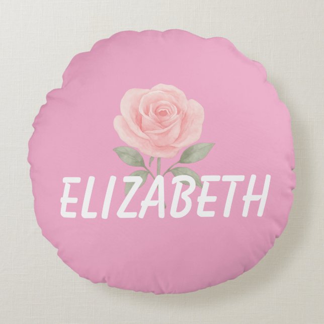 Cojín Redondo Rose Flower Pink Name  (Anverso)