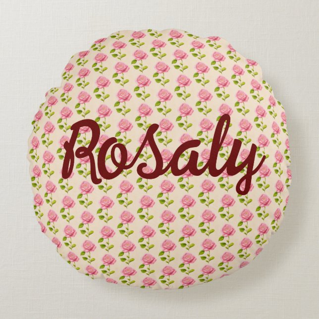 Cojín Redondo Rosen Muster rosa pink (Anverso)
