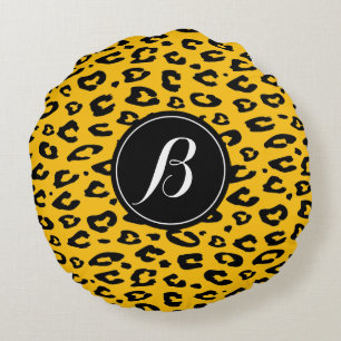 Cojín Redondo Rosetas de leopardo personalizadas con monograma e