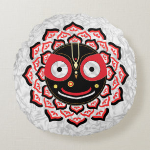 Cojín Redondo Rostro de Lord Jagannath Chakra Deidad Hindú