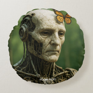 Cojín Redondo Rostro de mariposa de surrealismo lindo fantástico