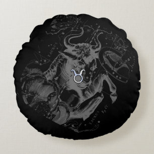 Cojín Redondo Rótulo cromado como Taurus Zodiac en Hevelius
