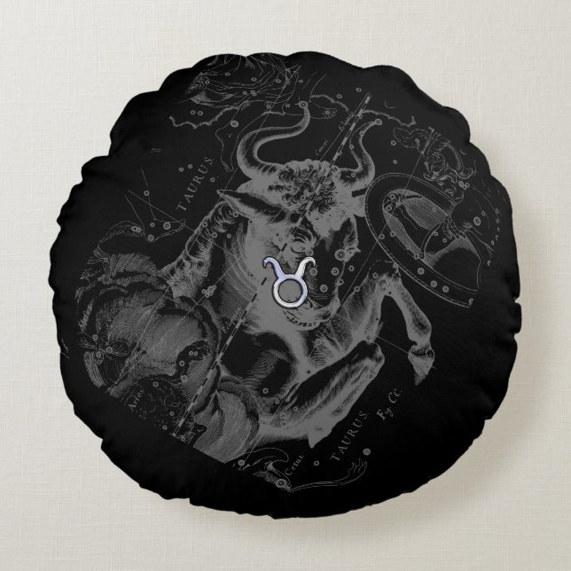Cojín Redondo Rótulo cromado como Taurus Zodiac en Hevelius (Anverso)