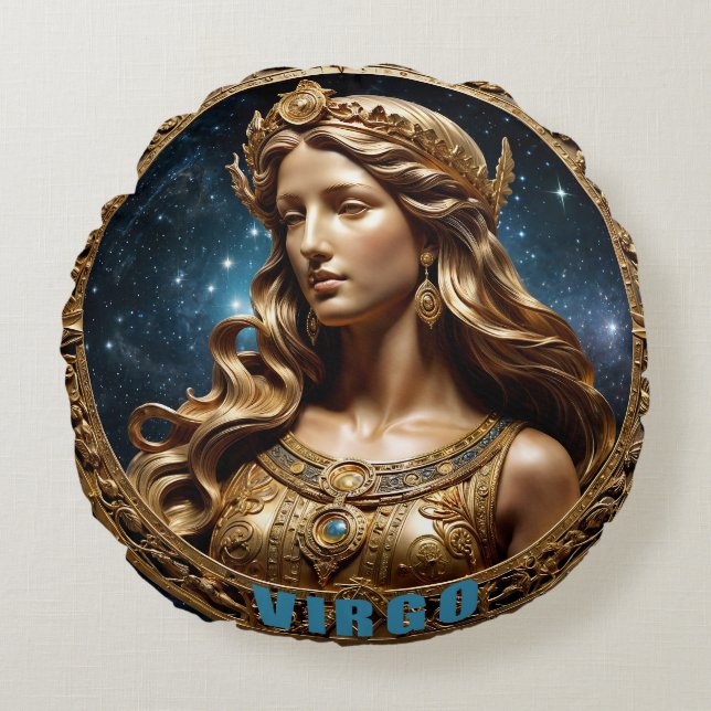 Cojín Redondo Rótulo de Astrología Virgo (Anverso)