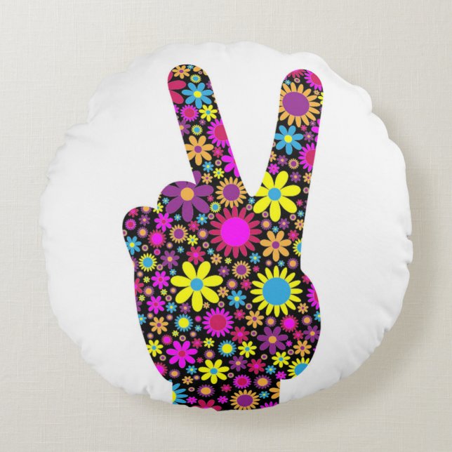 Cojín Redondo Rótulo DE MANO DE PAZ FLORAL (Anverso)