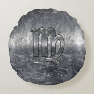 Cojín Redondo Rótulo Virgo Zodiaco Grunge Estilo angustiado