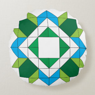 Cojín Redondo Rou Mosaico de Estrella de Colcha Geométrica Azul