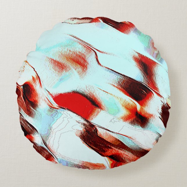Cojín Redondo Rough whitis cian y rojo parduzco (Anverso)