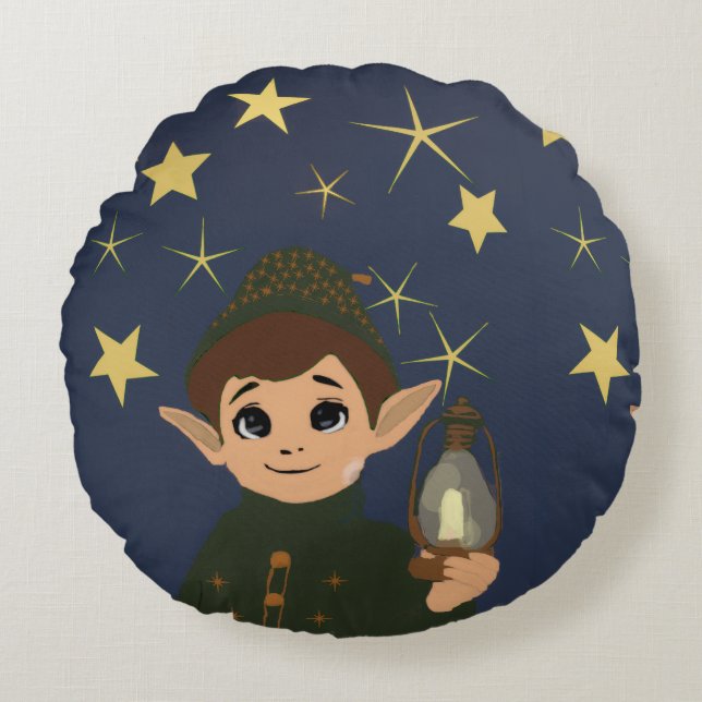 Cojín Redondo Round Elf Watcher Throw Pillow Starry Night (Anverso)
