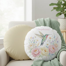 Cojín Redondo Round Hummingbird Floral Pillow – Personalized