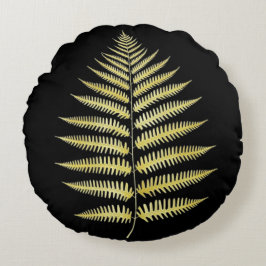 Cojín Redondo Round Pillow Gold Fern Leaf Luxe Botanical Art