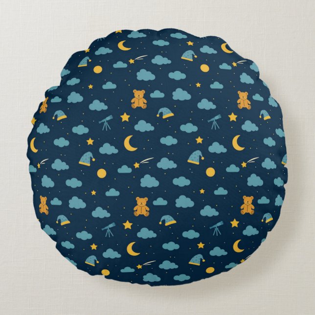 Cojín Redondo Round Snuggle Pillow – Celestial Teddy Adventure (Anverso)