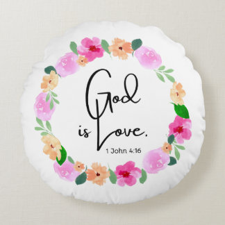 Cojín Redondo Round Throw Pillow God is Love Bible Verse