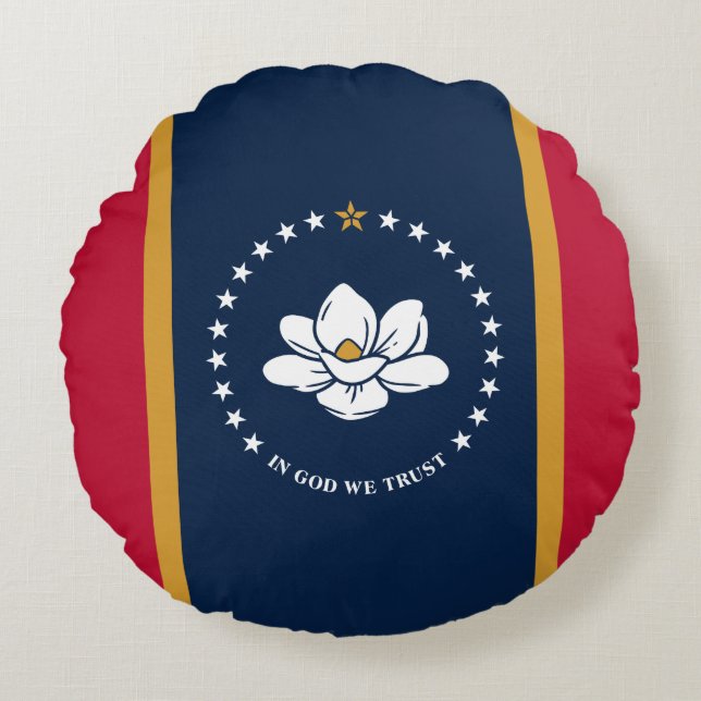 Cojín Redondo Round Throw Pillow with flag of Mississippi State (Anverso)