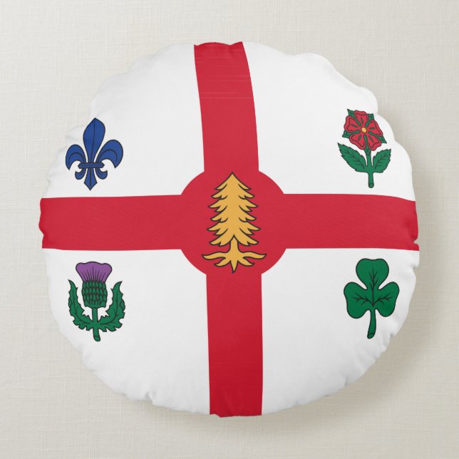 Cojín Redondo Round Throw Pillow with flag of Montreal, Canada (Anverso)
