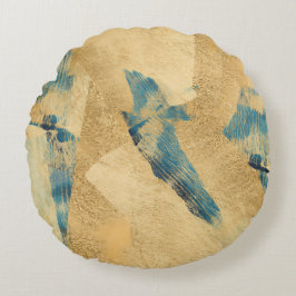 Cojín Redondo Round Yellow Teal Abstract Throw Pillow