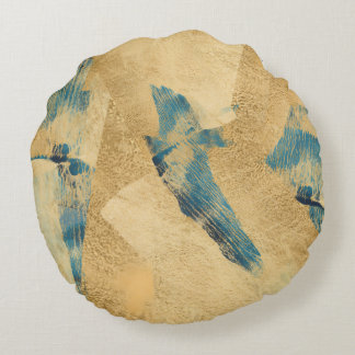 Cojín Redondo Round Yellow Teal Abstract Throw Pillow