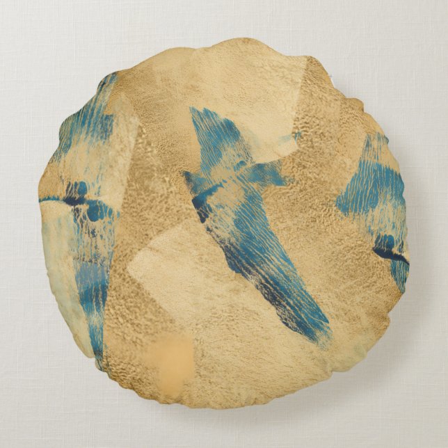 Cojín Redondo Round Yellow Teal Abstract Throw Pillow (Reverso)