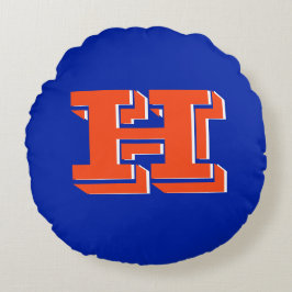 Cojín Redondo Royal Blue and Orange Collegiate Color Monogram