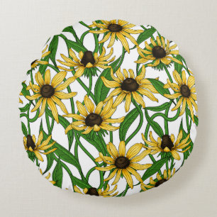Cojín Redondo Rudbekia amarilla sobre blanco